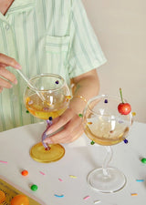 Hand Blown Rainbow Sprinkles Wine Glasses - Whimsical Dopamine Burgundy Glass