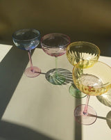 Hand Blown Retro Pastel Coloured Cocktail Glasses Coupe Set of 4 ( $22.5 Each )