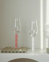 Handblown Retro Wavy Rose Wine Glasses Set of 4 Pcs ( $14.9 Each )