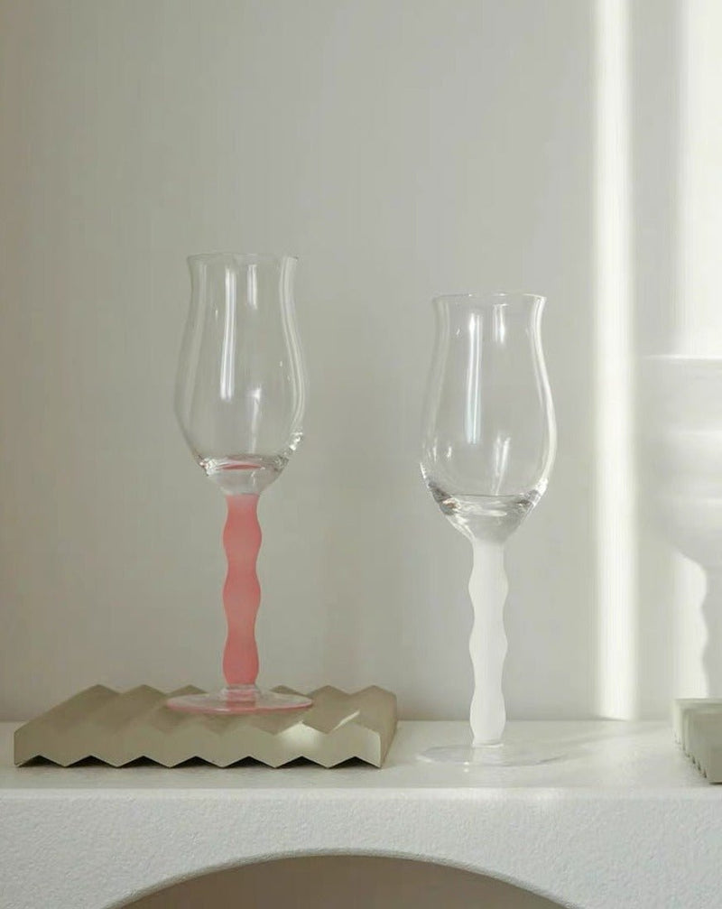 Handblown Retro Wavy Rose Wine Glasses Set of 4 Pcs ( $14.9 Each )