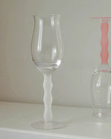 Handblown Retro Wavy Rose Wine Glasses Set of 4 Pcs ( $14.9 Each )
