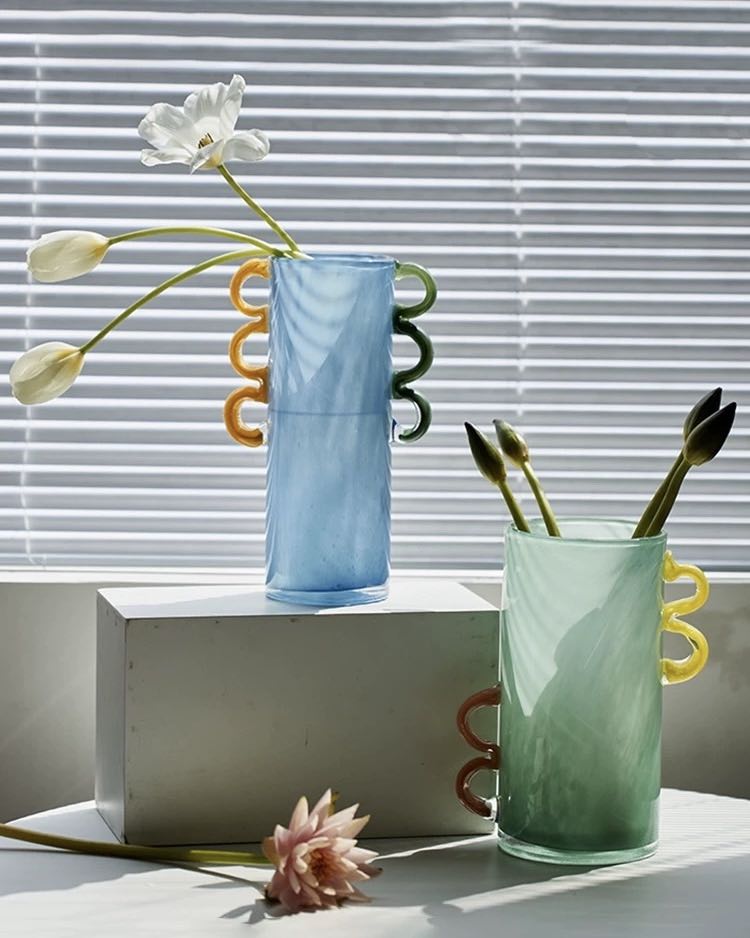 Handblown Whimsical Cylinder Vase - Eclectic Table Setting Centrepieces