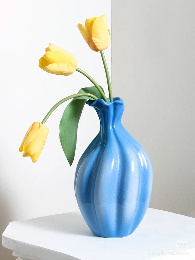 Handcrafted French Style Gradient Blue Ceramic Vase - Unique Flower Vessels