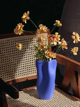 Handcrafted Modern Klein Blue Wavy Vase - Unique Dinner Party Decorative Centrepiece