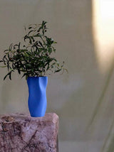 Handcrafted Modern Klein Blue Wavy Vase - Unique Dinner Party Decorative Centrepiece