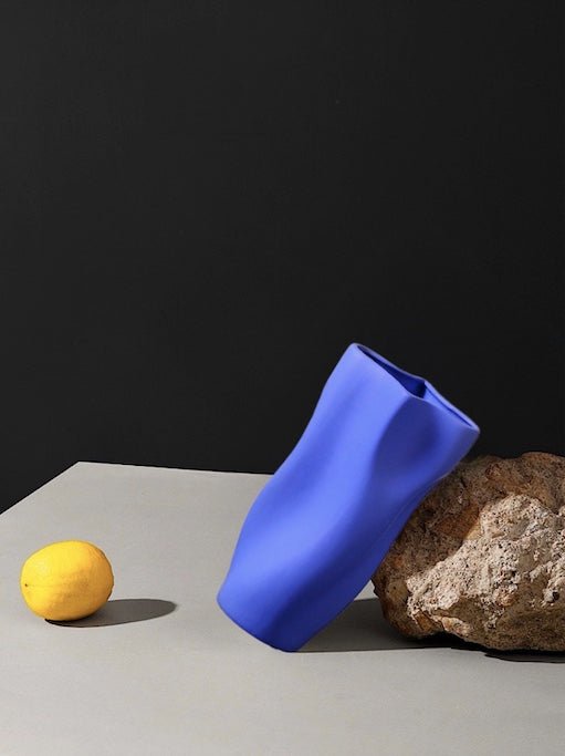 Handcrafted Modern Klein Blue Wavy Vase - Unique Dinner Party Decorative Centrepiece