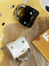 Handmade Ceramic Gemstone Couple Coffee Mugs with Wavy Handle