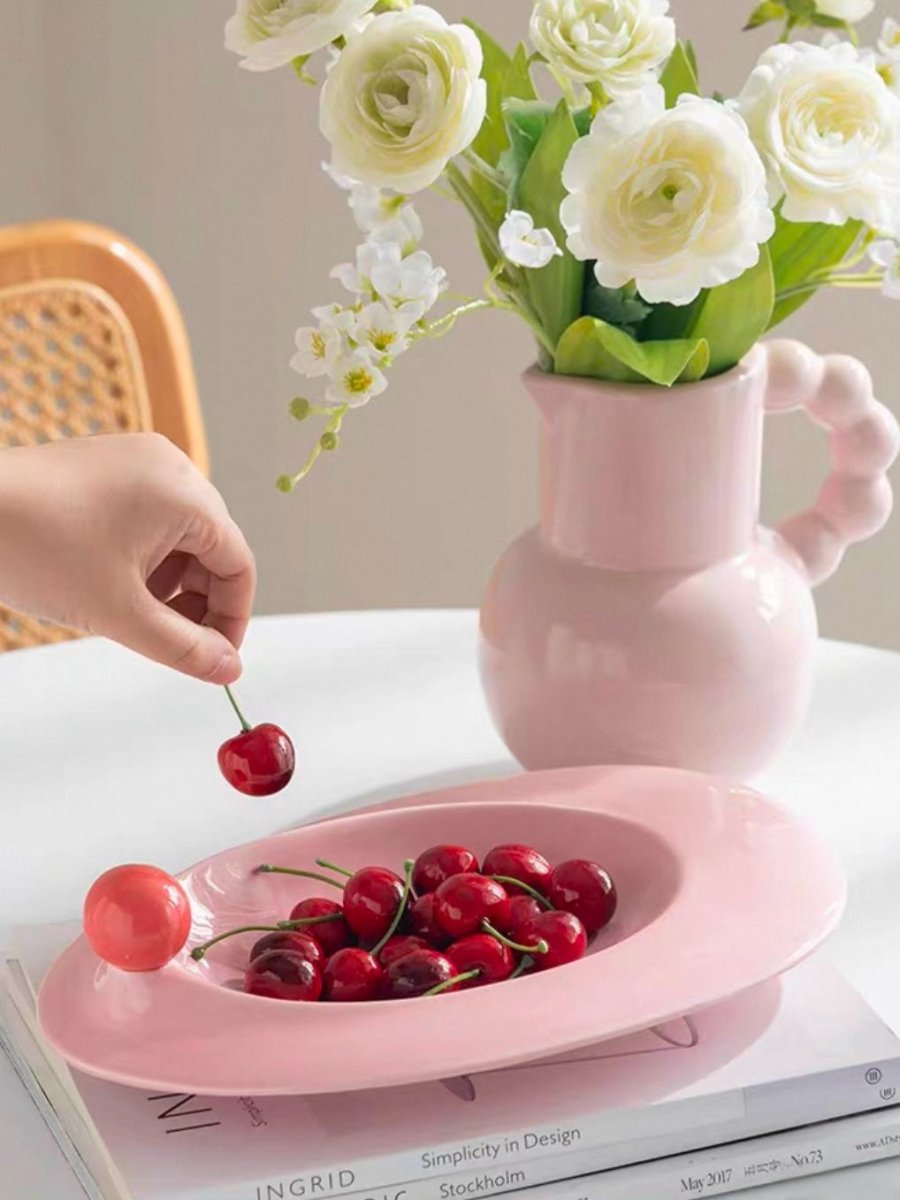 Handmade Jelly Bean Ceramic Rim Soup Bowl, Dopamine Table Setting Decor