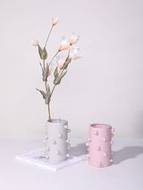Handmade Morandi-color Pomponette Vase, Dotted Cylinder Centrepiece