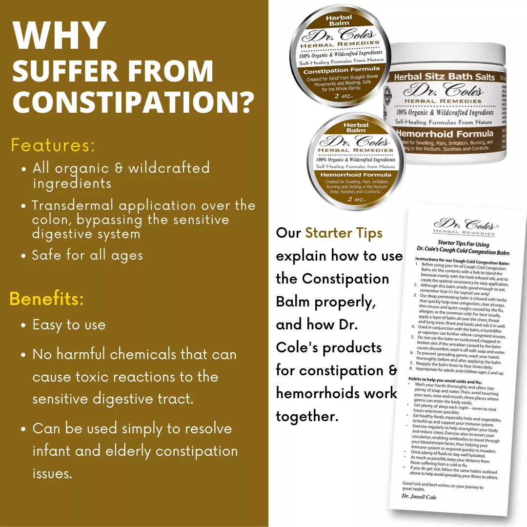Dr. Cole's Hemorrhoid Balm, Salts, and Constipation Balm Bundle