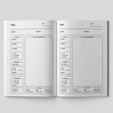 Open pages of Hikes Remembered hiking logbook, featuring detailed sections for trail notes and observations.