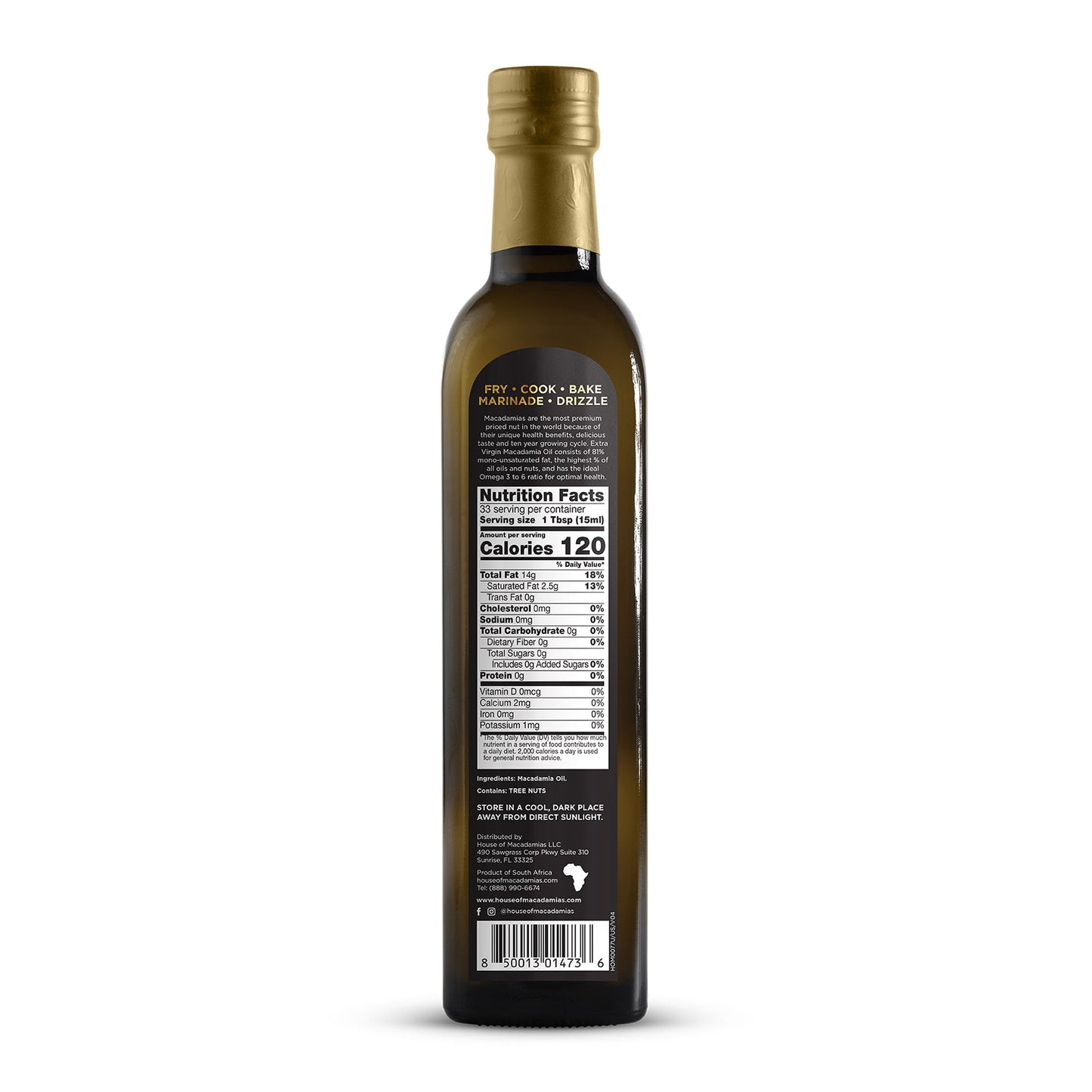 Macadamia Oil Extra Virgin Cold Pressed 16.9 oz.