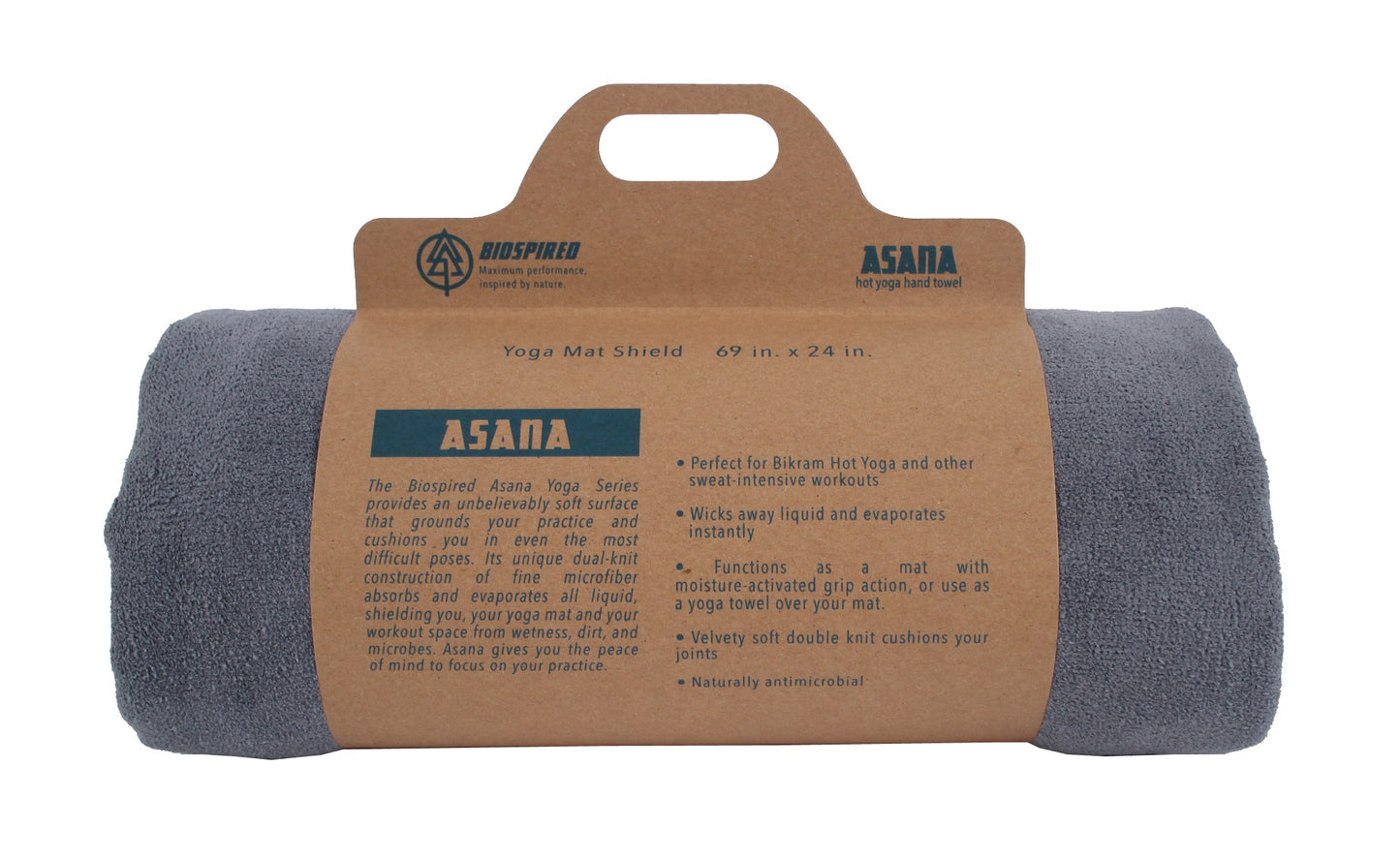 Biospired Asana XL Hot Yoga Towel, Grey by The Everplush Company