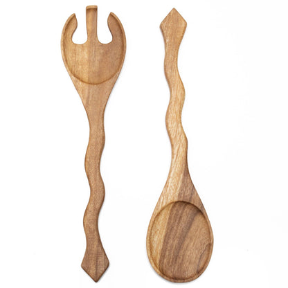 Hand Carved Wood Salad Serving Set by Upavim Crafts