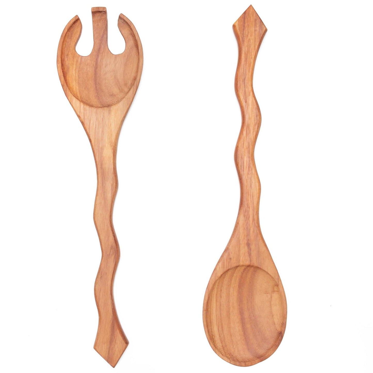 Hand Carved Wood Salad Serving Set by Upavim Crafts