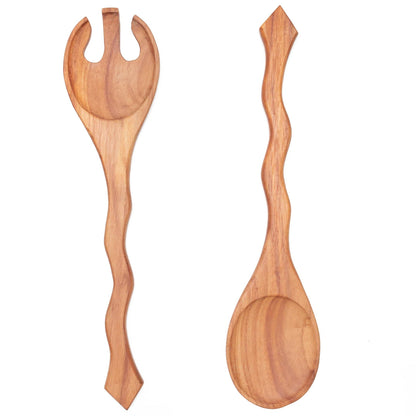 Hand Carved Wood Salad Serving Set by Upavim Crafts