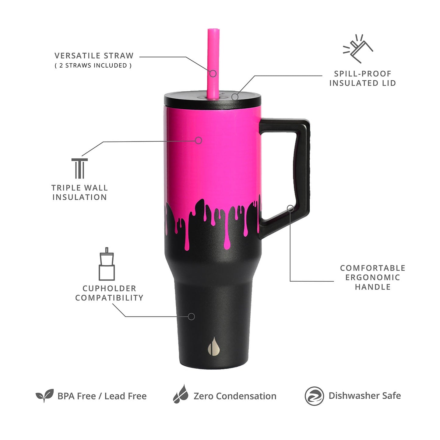 Commuter 40oz Tumbler - Hot Pink Drip