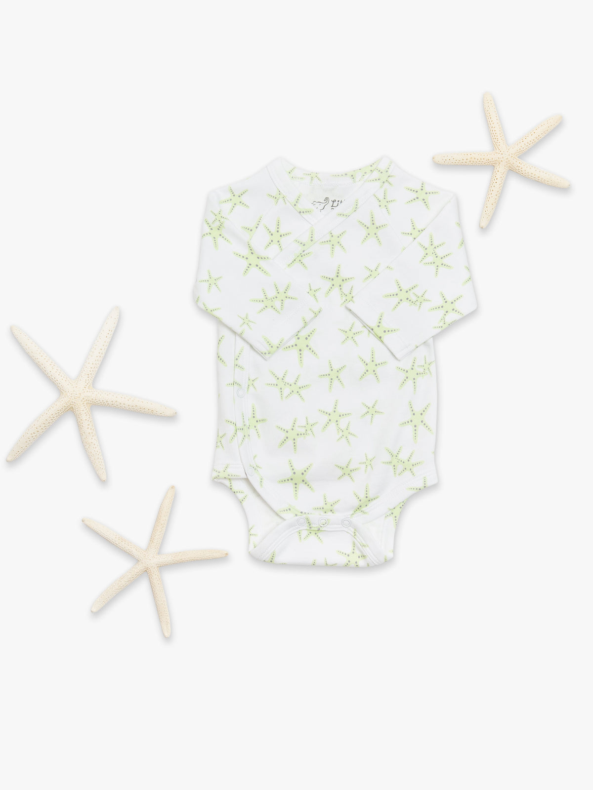 Organic Cotton Kimono Bodysuit - Green Starfish by Little Moy