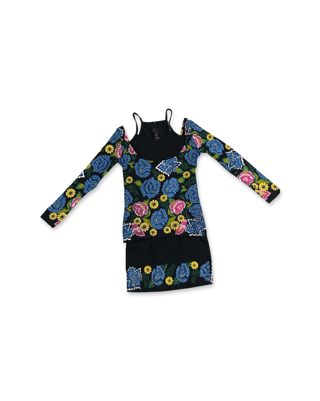 Flowered Women's Long Sleeve Two-Piece Dress