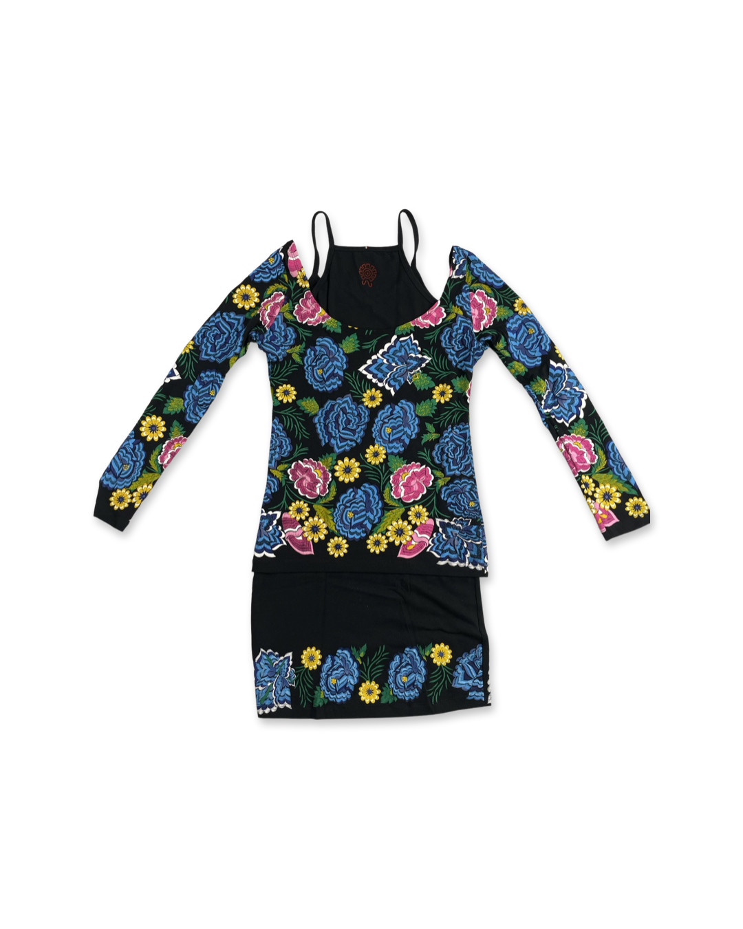 Flowered Women's Long Sleeve Two-Piece Dress