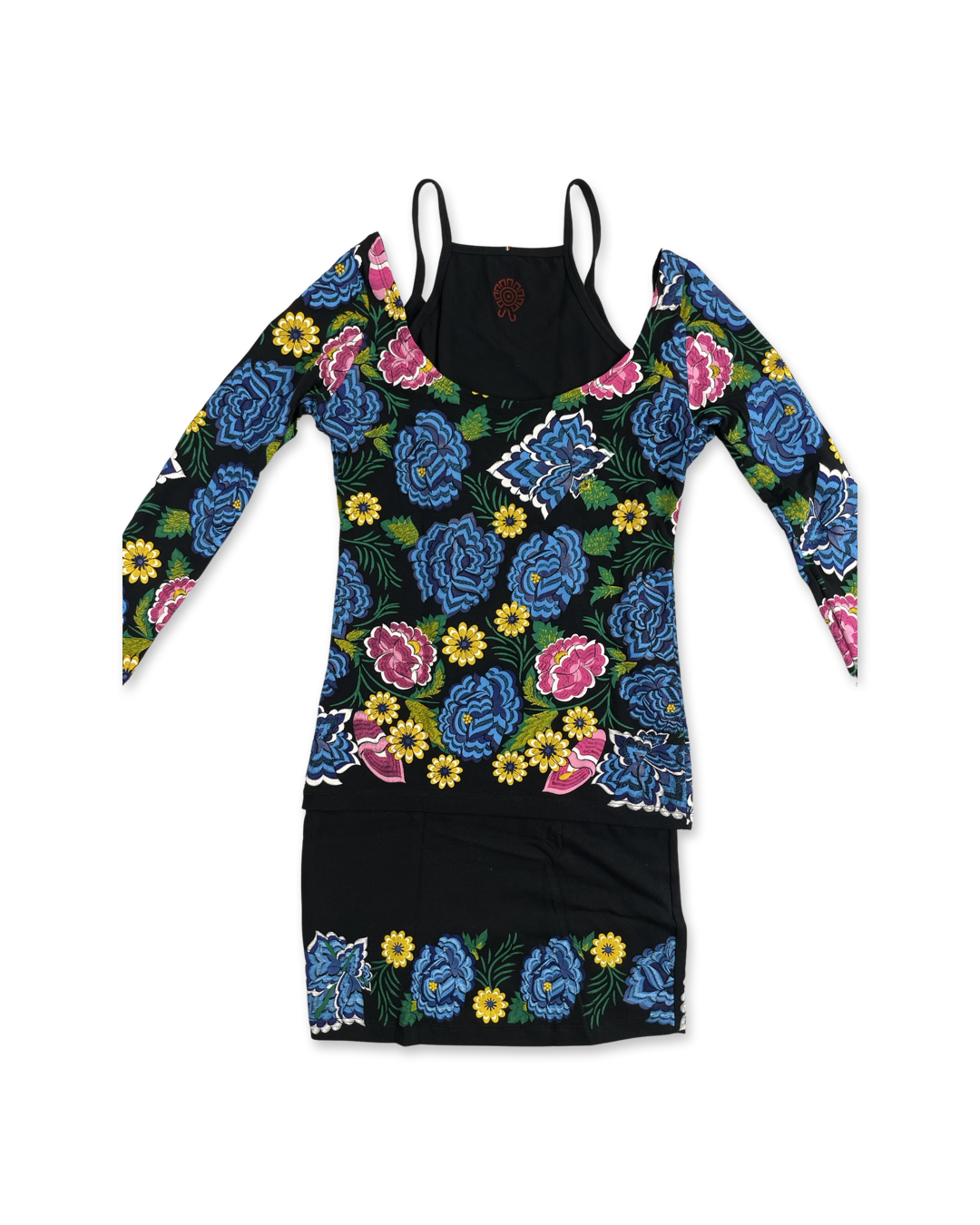 Flowered Women's Long Sleeve Two-Piece Dress