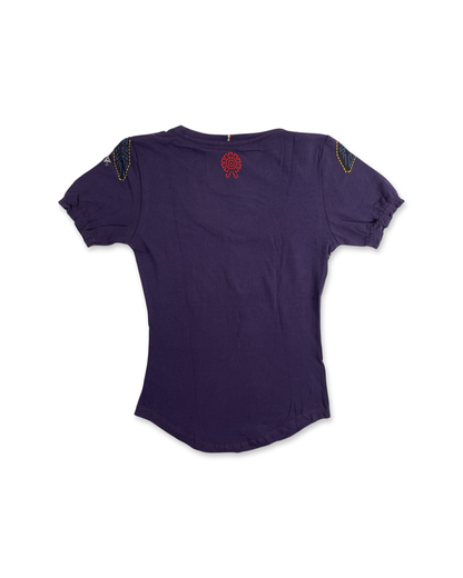 Feather Pectoral Women's Short Sleeve Shirt, Purple