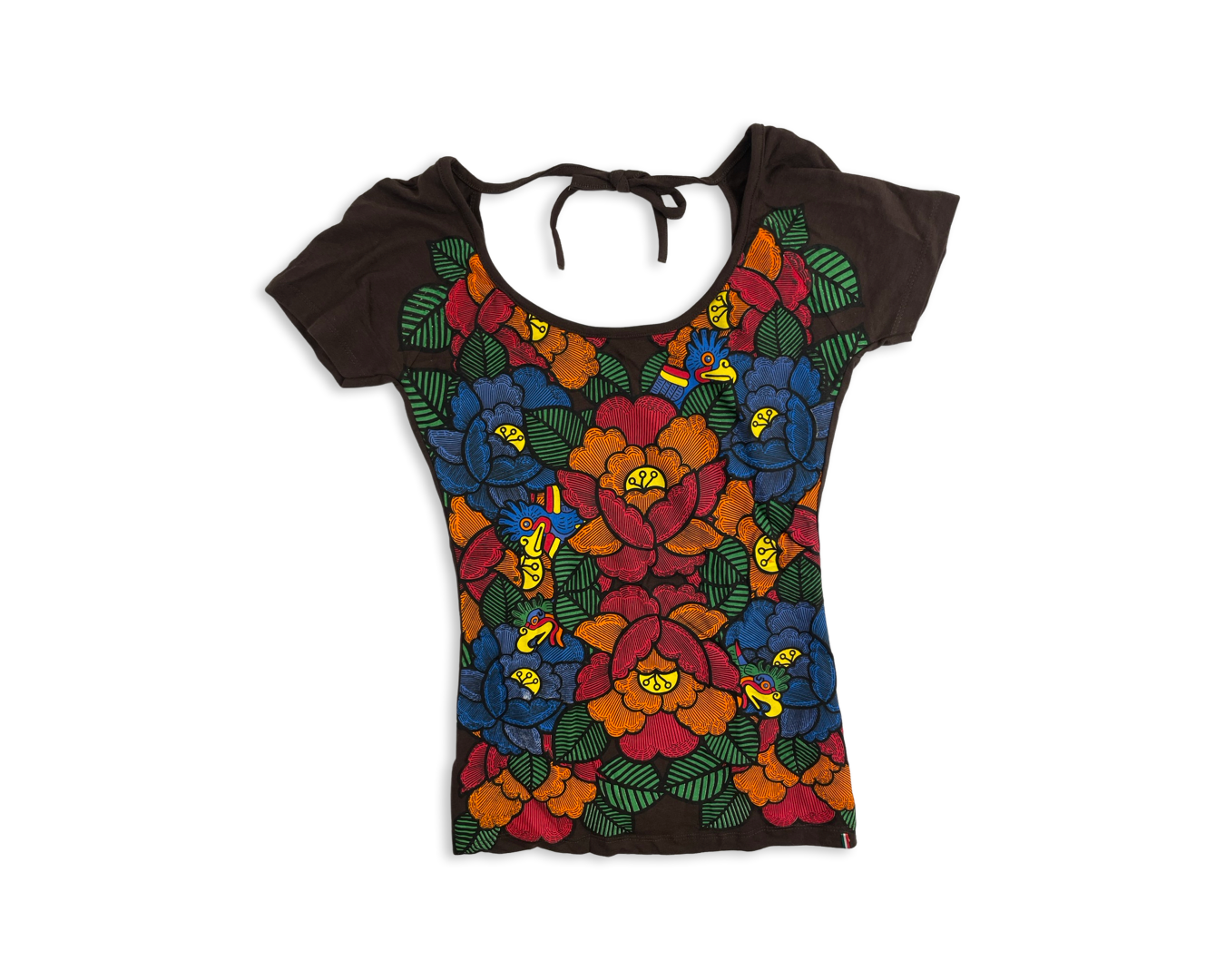 Parrot Flower Women's Short Sleeve Top, Brown