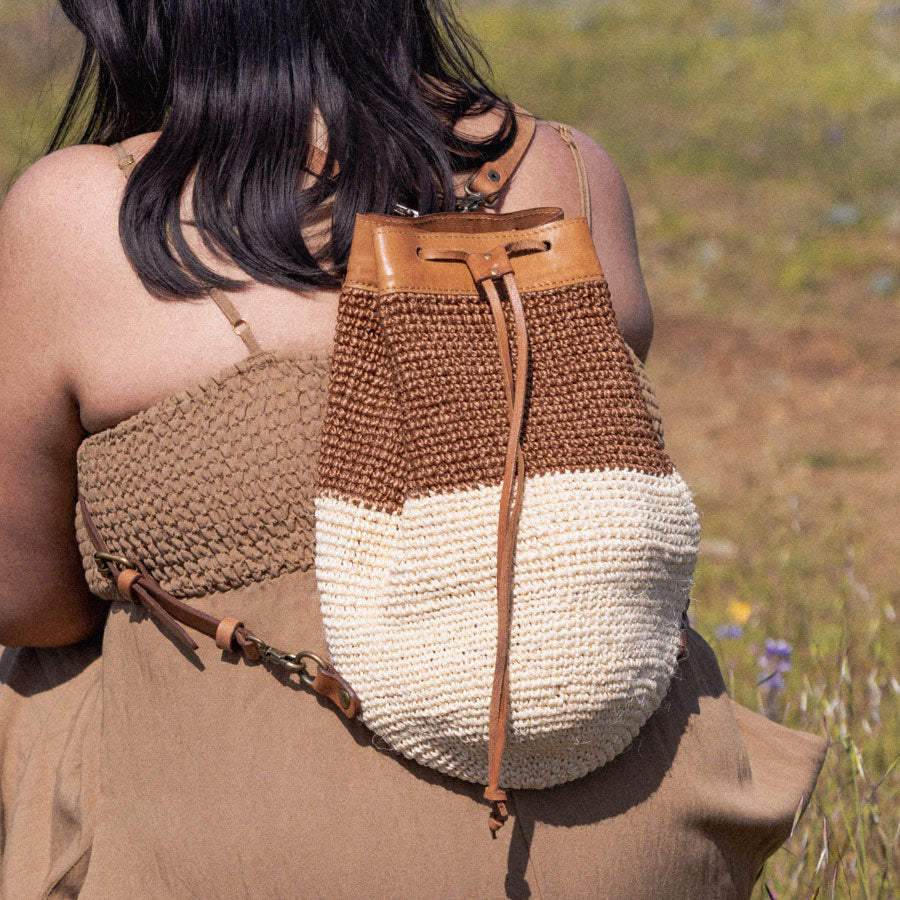 Transito Woven Mini Backpack | Brown-White by Made by Minga