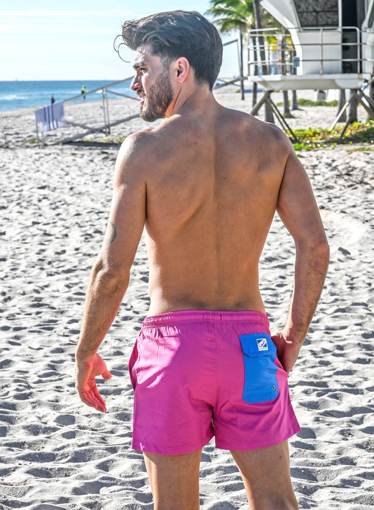 Magenta Blue Pocket - 3.5" Swim Trunks by Bermies