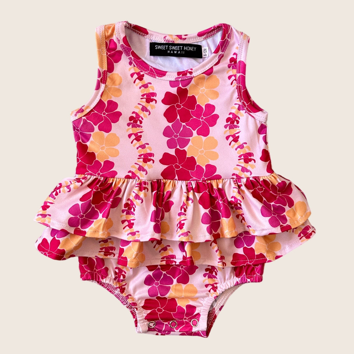 Magenta Puakenikeni Ruffle Tank Romper