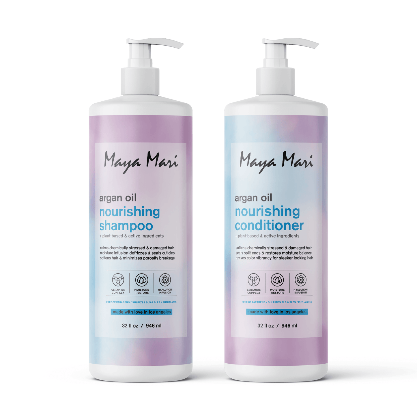Maya Mari Argan Oil Nourishing Shampoo & Conditioner SET Sulfate Free - Bond Repair & Moisture for Dry Damaged Treated Hair, 32 fl oz by  Los Angeles Brands