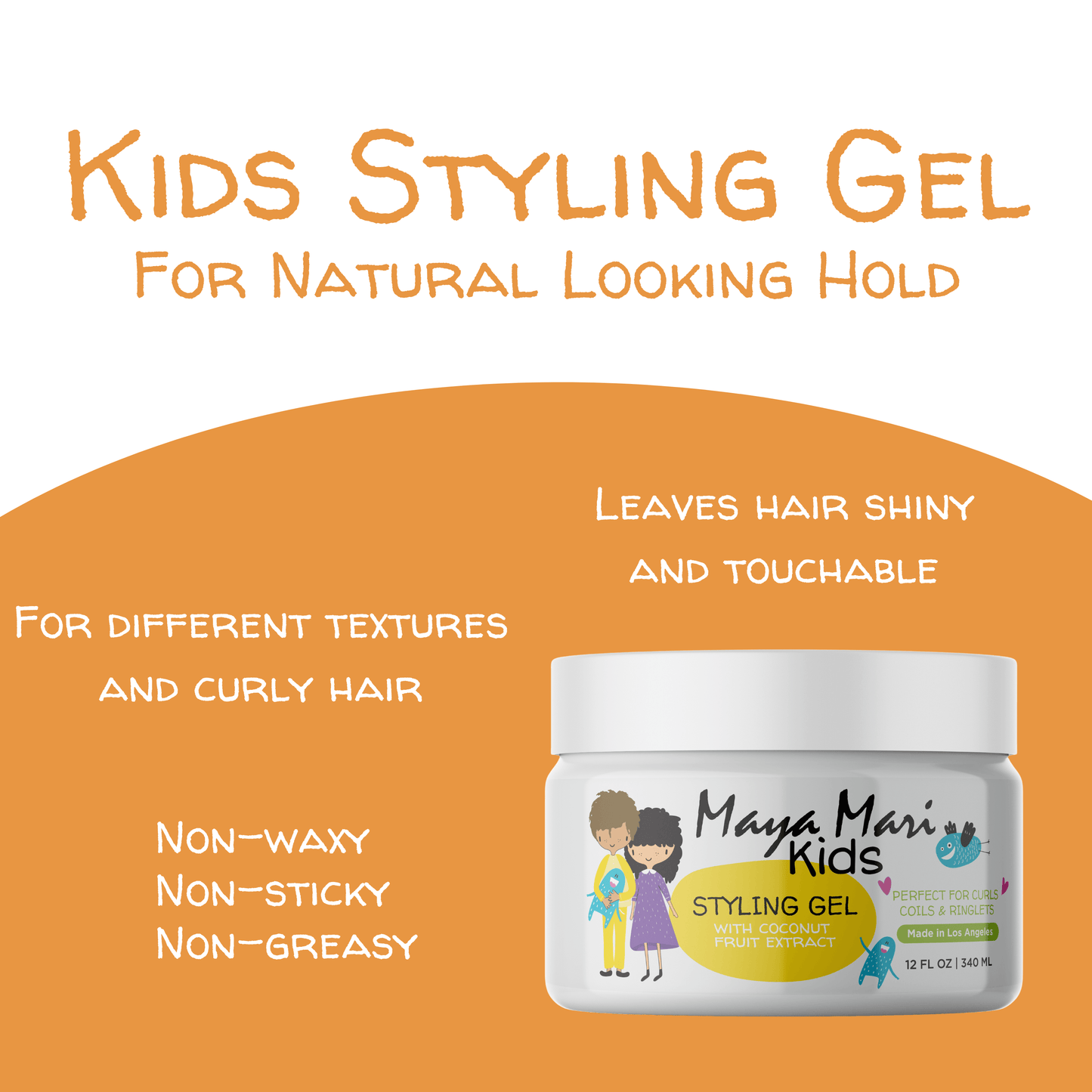 Maya Mari Kids Hair Styling Gel with Coconut Fruit Extract – Lightweight Styling Gel for Textured and Curly Hair,  12 oz by  Los Angeles Brands