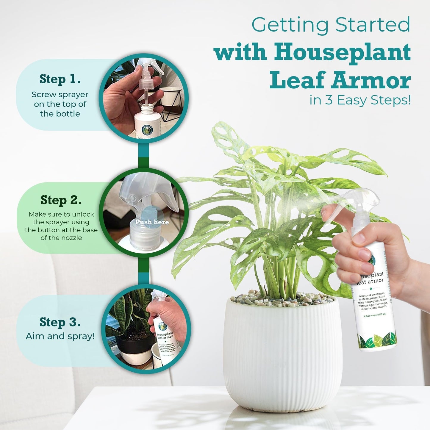 Leaf Armor by Houseplant Resource Center | Natural Indoor Plant Leaf Shine Spray for Fiddle Leaf Fig, Ficus Audrey, Monstera and other houseplants (8 Fluid Ounces) by Houseplant Resource Center