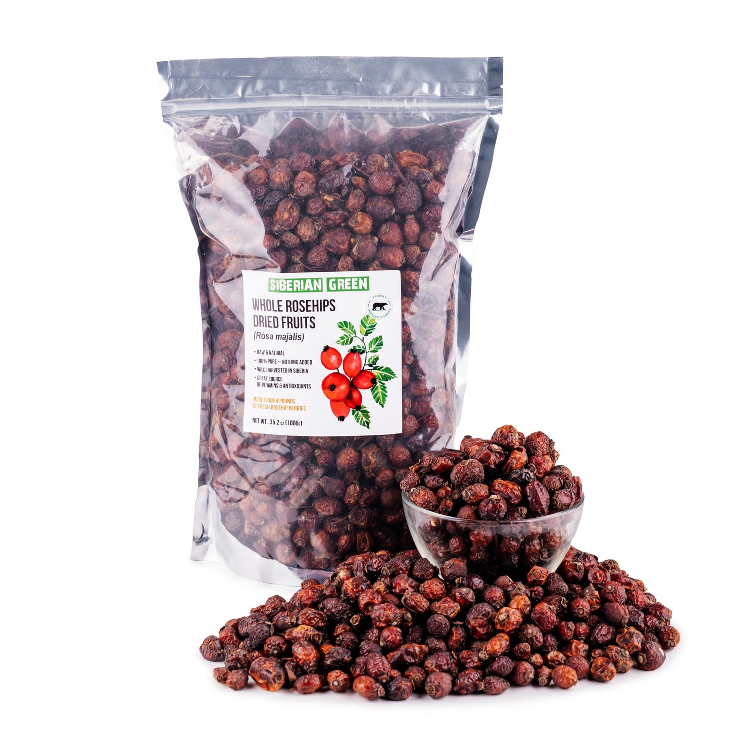 Siberian Dried Rose Hips Whole Seeds 1 kg (2.2 pounds) - Rosehips Herbal Tea Directly from Siberia Altai Mountains and Taiga