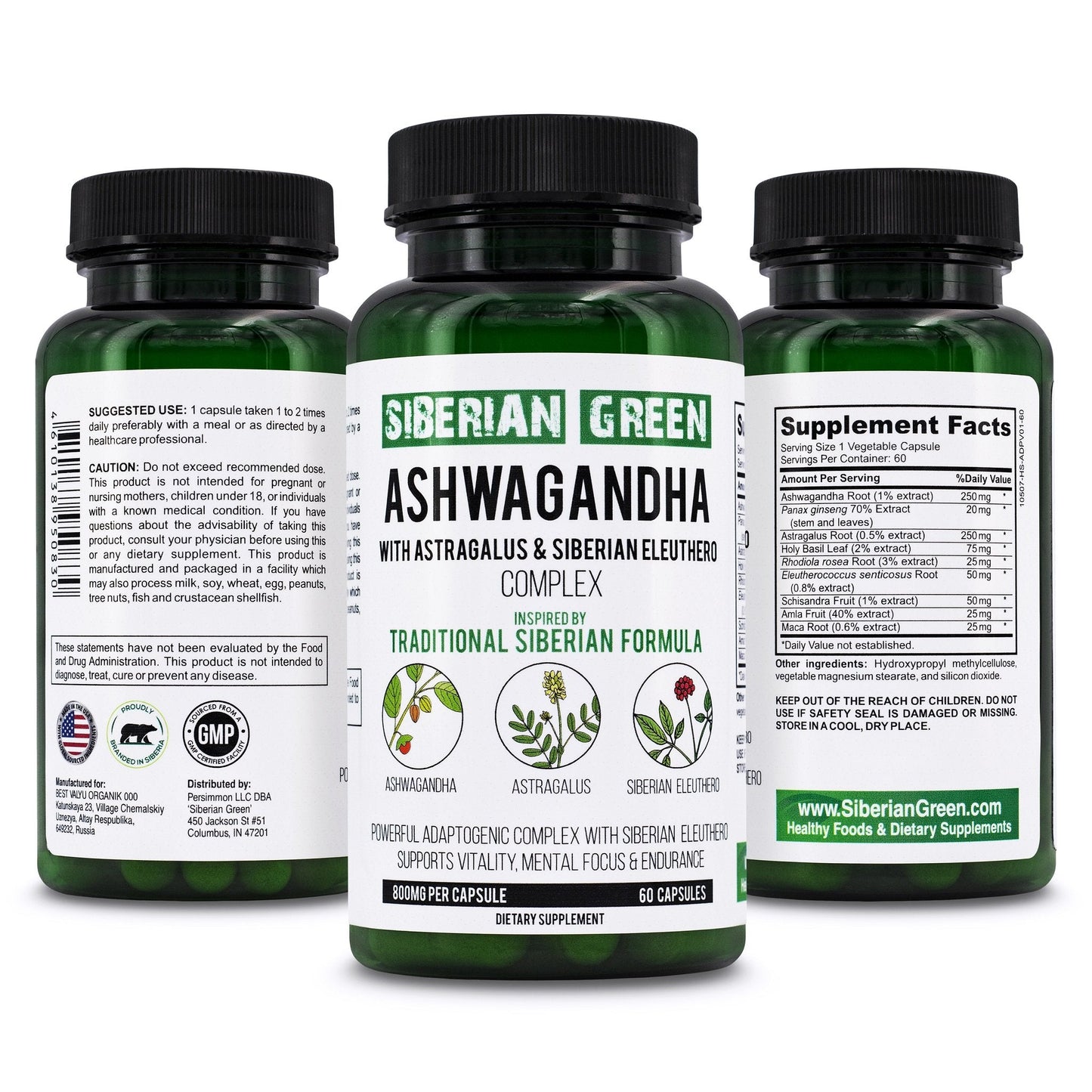 Organic Ashwagandha, Astragalus & Siberian Ginseng Complex – 60 Vegan Capsules