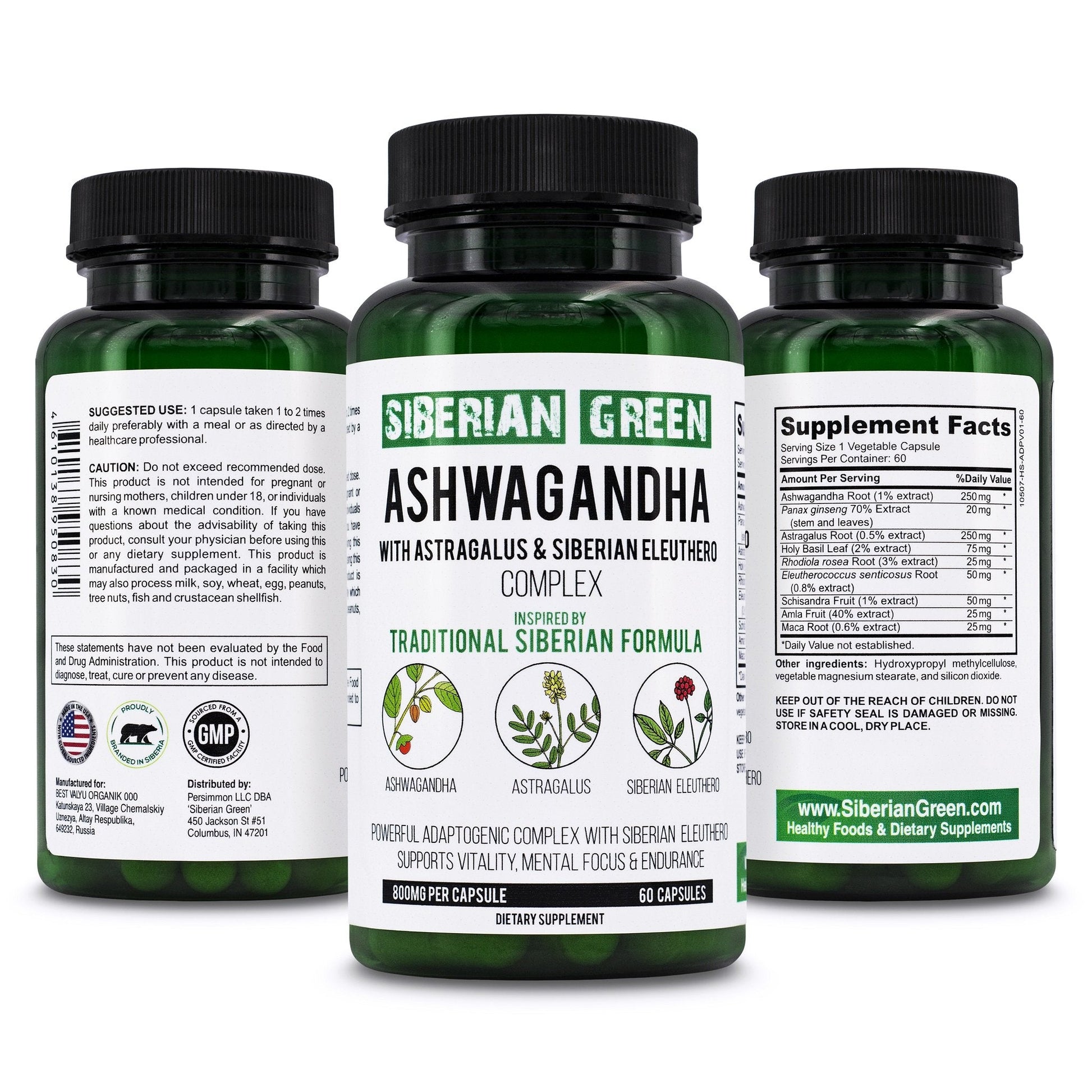 Organic Ashwagandha, Astragalus & Siberian Ginseng Complex – 60 Vegan Capsules