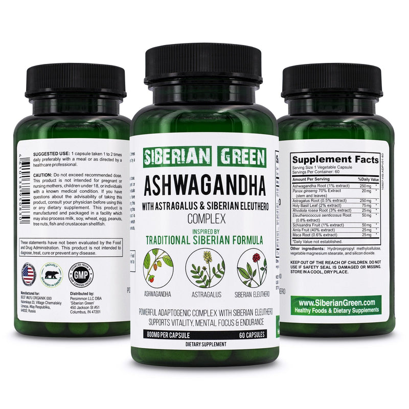Organic Ashwagandha, Astragalus & Siberian Ginseng Complex – 60 Vegan Capsules