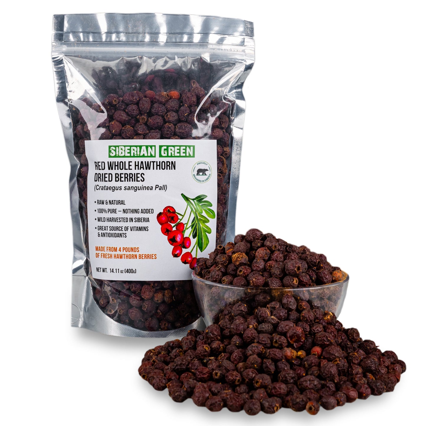 Whole Red Hawthorn Dried Berries 400g (14.11oz) Wild Harvested Crataegus Sanguinea from Altai