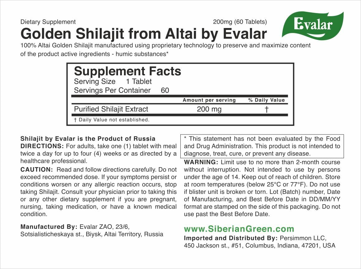 Evalar Shilajit Gold Mumijo Resin – 60 Capsules | Pure Altai Mumiyo