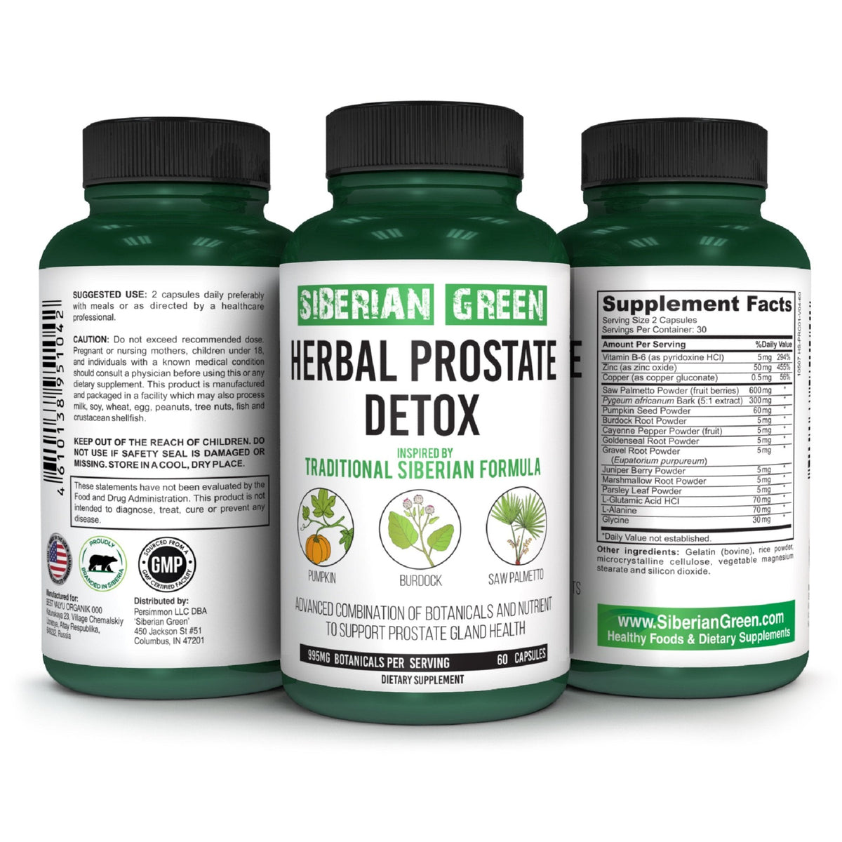 Herbal Prostate Detox Siberian Green 60 Caps – Saw Palmetto Burdock Pumpkin