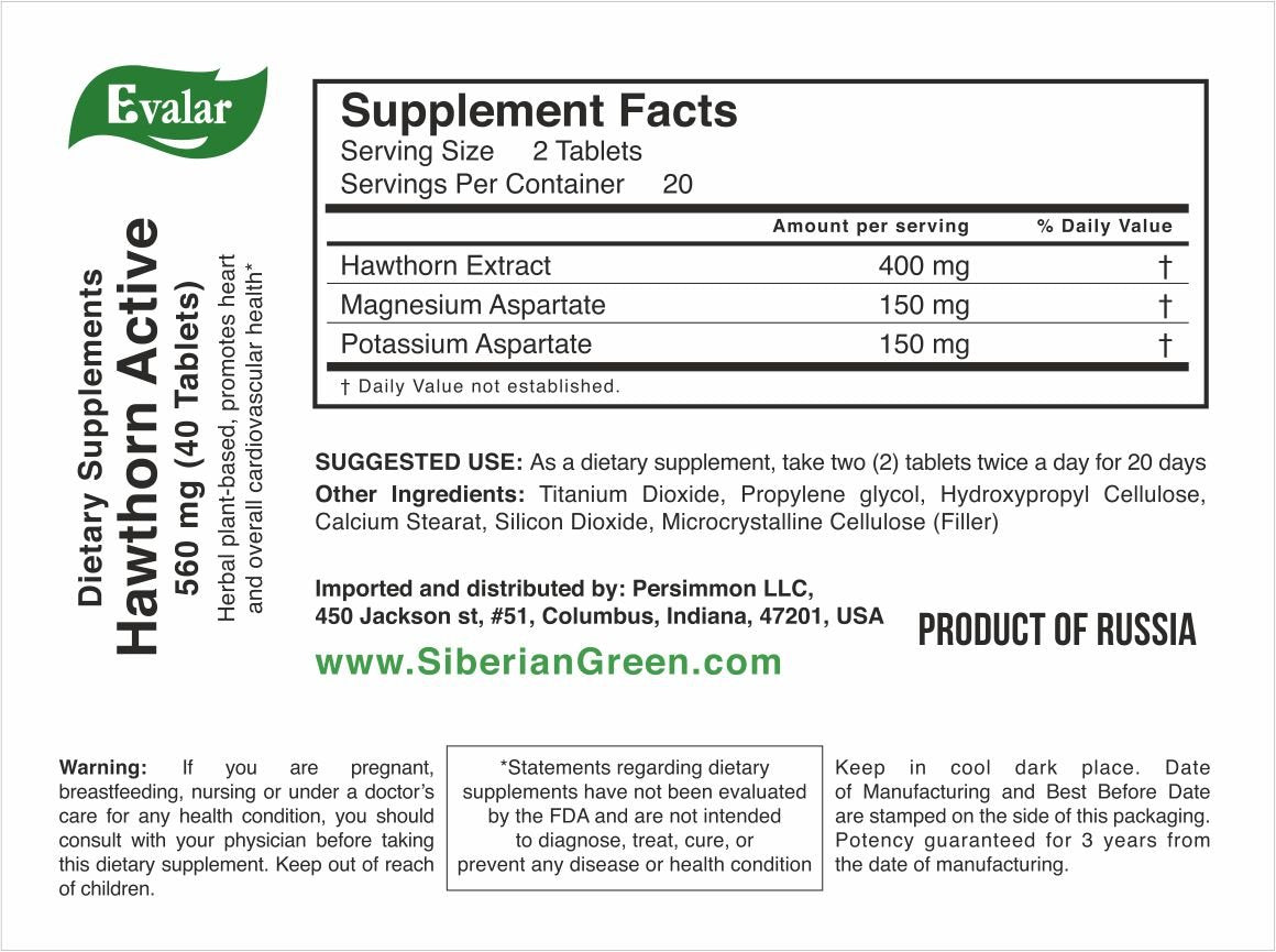 Hawthorn Extract with Essential Minerals by Evalar 40 Tabs