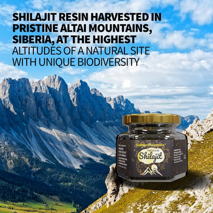 Golden Mountains Shilajit Resin Premium Pure Authentic Siberian Altai 100g 3.53oz - Measuring Spoon – Exclusive Quality Certificate