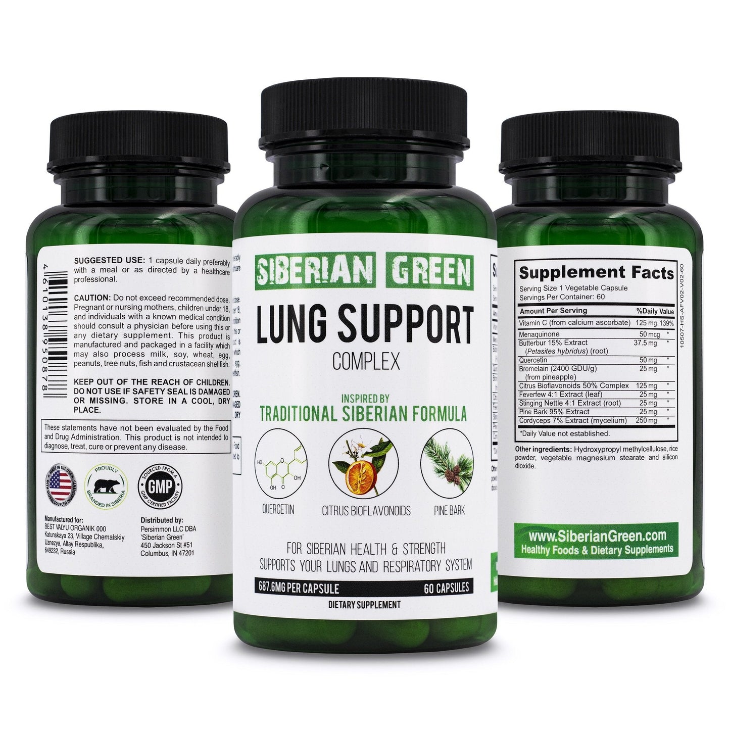 Herbal Lung Support – Quercetin, Pine Bark, Citrus Bioflavonoids | 60 Capsules by Siberian Green