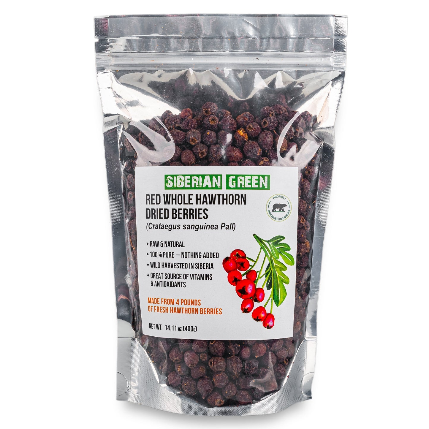 Whole Red Hawthorn Dried Berries 400g (14.11oz) Wild Harvested Crataegus Sanguinea from Altai