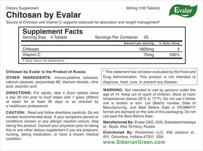 Chitosan Fiber by Evalar 100 Tabs