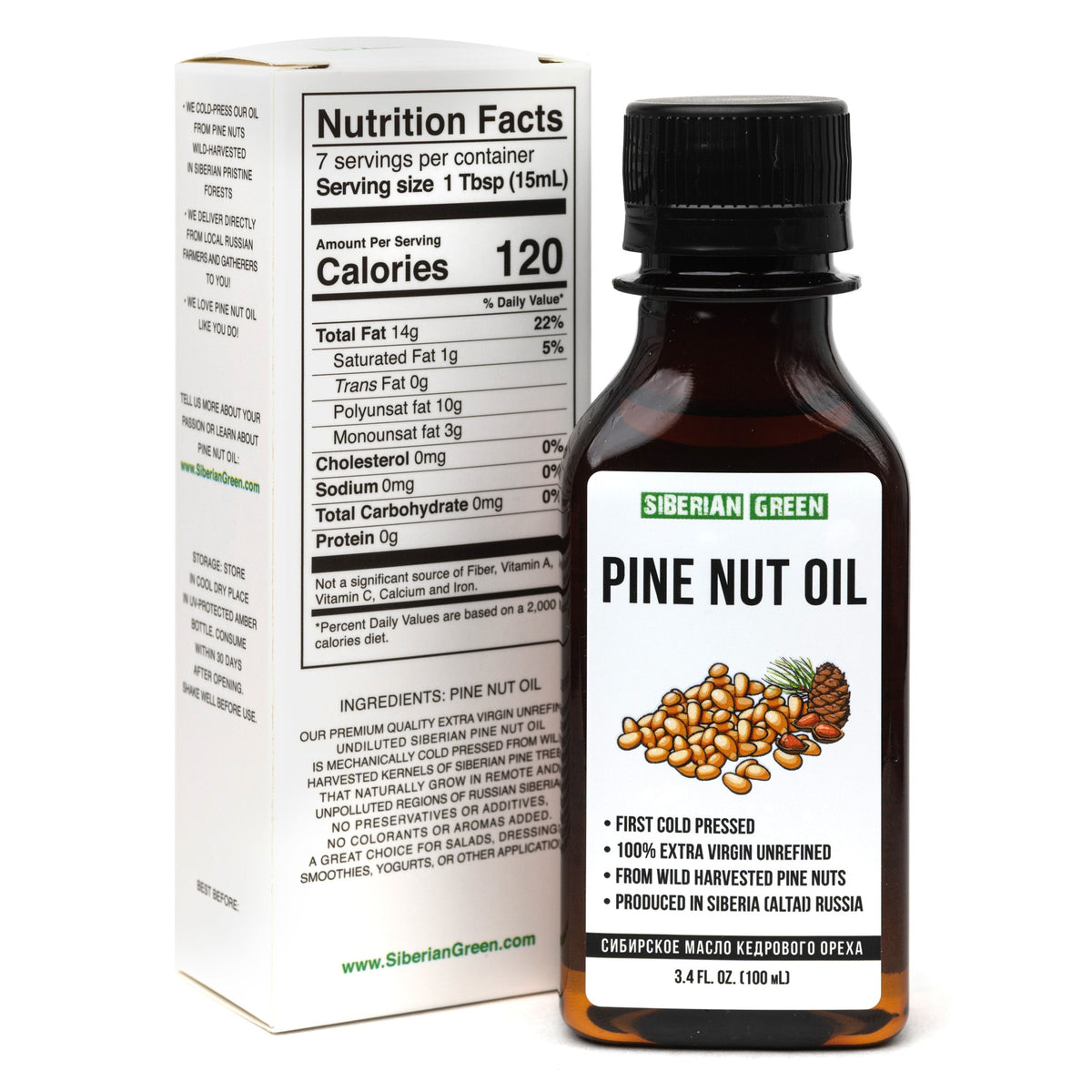 Siberian Pine Nut Oil | 100% Natural Extra Virgin Cold Pressed 100 ml 3.4 fl oz | Unrefined Raw Wild Harvested Exclusive Omega-6