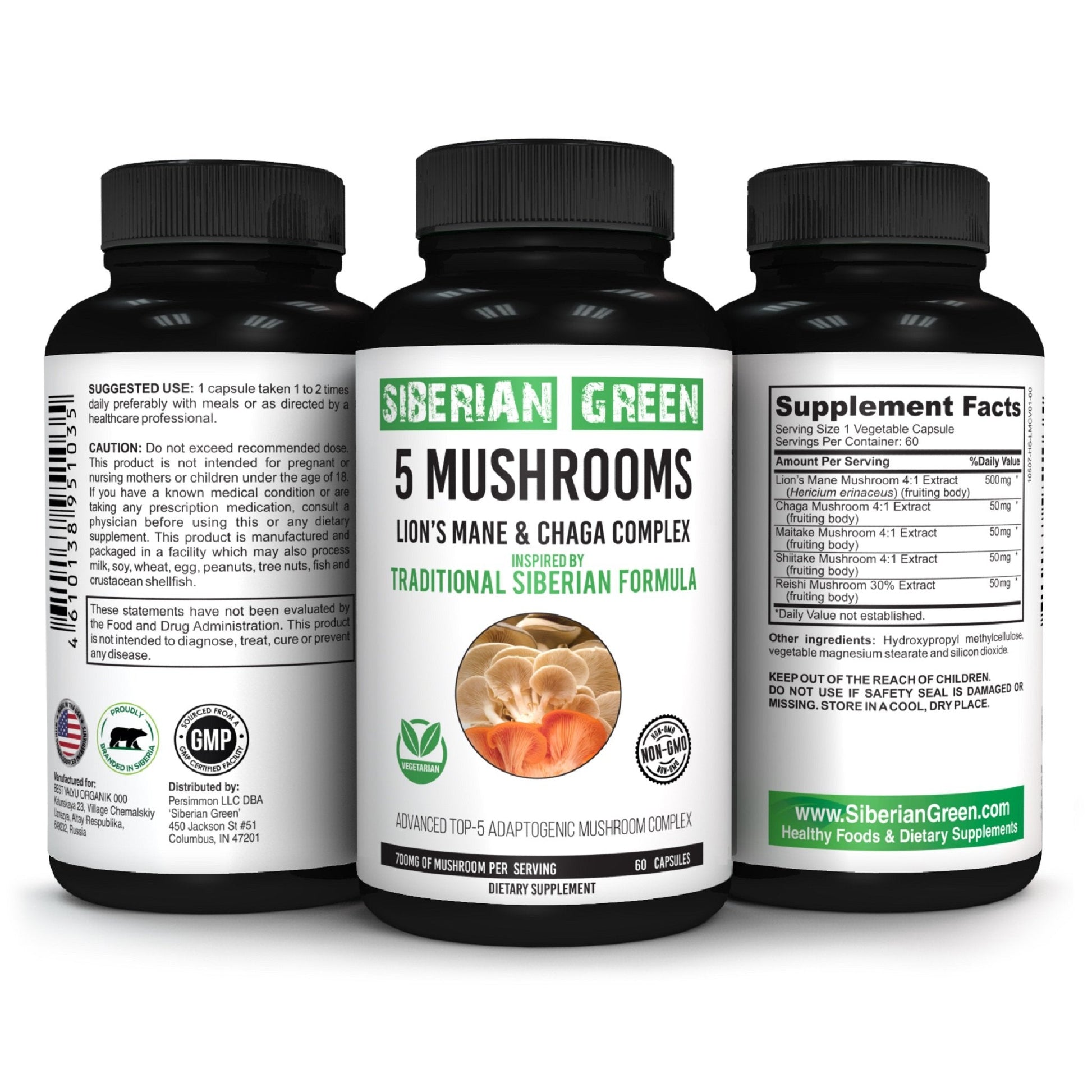 Siberian Green 5 Mushrooms Complex- 60 Vegan Capsules