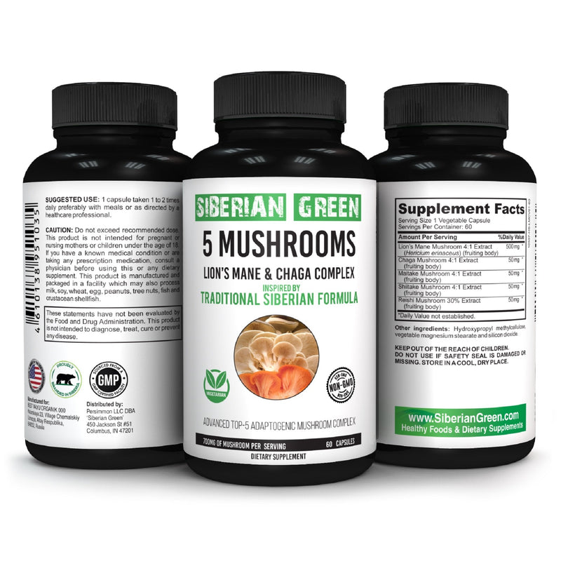 Siberian Green 5 Mushrooms Complex- 60 Vegan Capsules