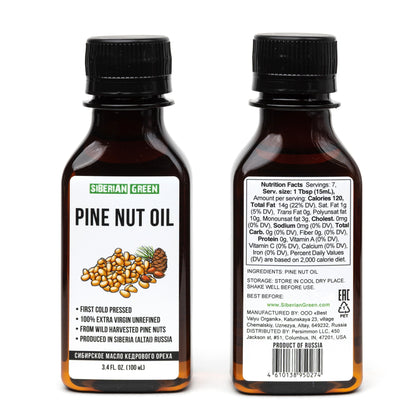 Siberian Pine Nut Oil | 100% Natural Extra Virgin Cold Pressed 100 ml 3.4 fl oz | Unrefined Raw Wild Harvested Exclusive Omega-6