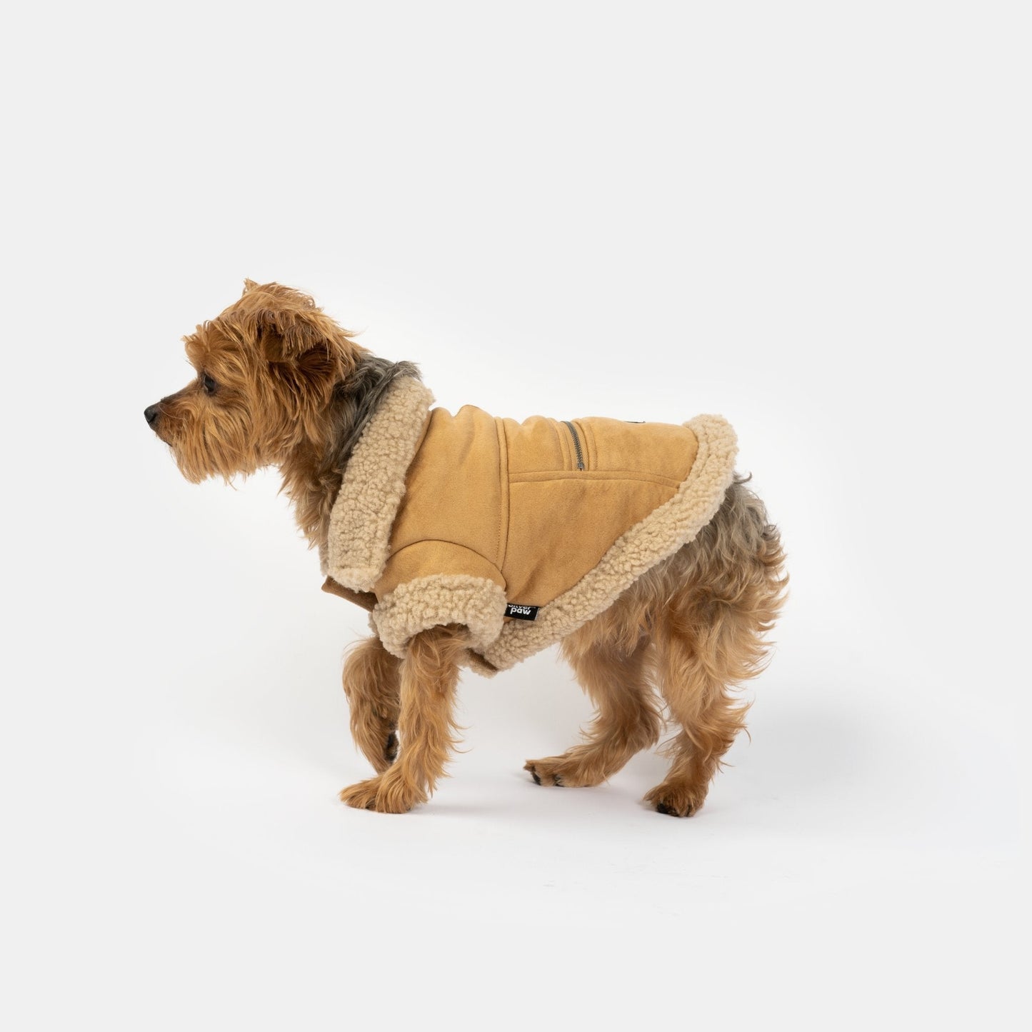 Millie Dog Jacket  Vegan Suede with Sherpa Trim & Poop Bag Dispenser